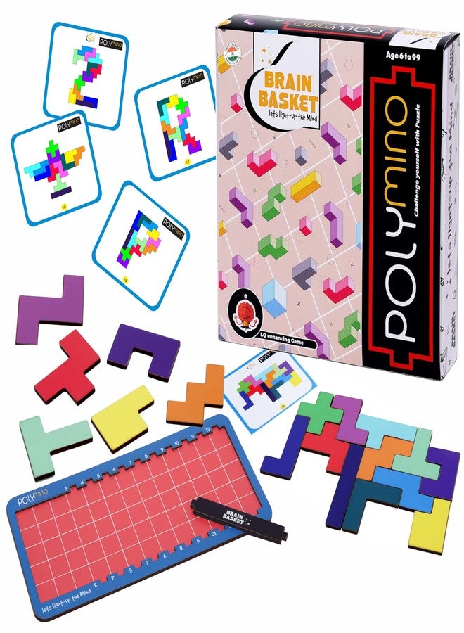 BRAIN BASKET Polymino Block Puzzle Game with 30 Flashcards for Kids Ages 6+ Years | Brain Logic Board Game and Problem-Solving Mind Game | Puzzle Game for Kids | Scrabble Game - Image 1